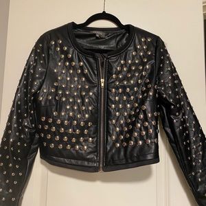 Black leather jacket with silver studs